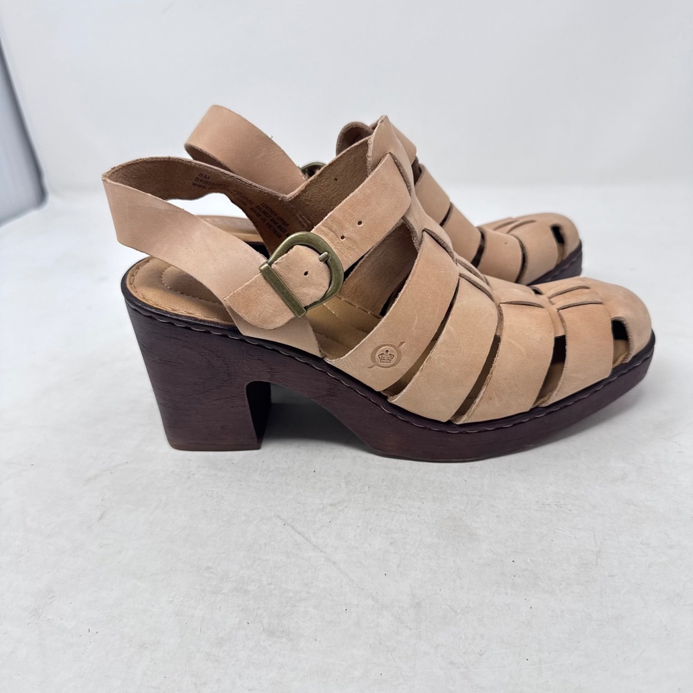 Born Fisherman Sandals Tan 8M Leather Strappy Block Heel Comfort Earthy Neutral - Picture 4 of 7